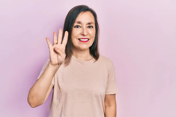 Middle Age Hispanic Woman Wearing Casual Clothes Showing Pointing Fingers — Stock Photo, Image