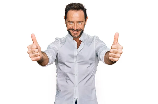 Middle Age Man Wearing Casual Clothes Approving Doing Positive Gesture — Stock Photo, Image