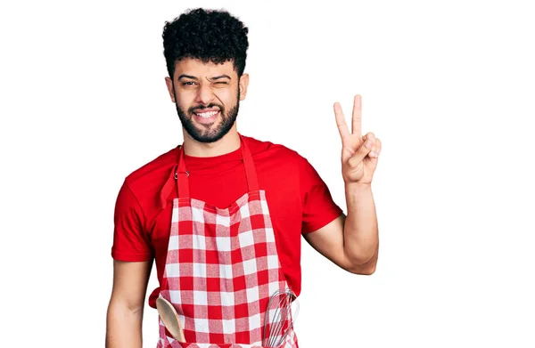 Young Arab Man Beard Wearing Cook Apron Smiling Happy Face — Stock Photo, Image