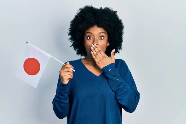 Junge Afrikanisch Amerikanische Frau Mit Japanischer Flagge Die Den Mund — Stockfoto