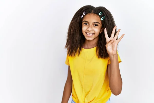 Young African American Girl Standing White Isolated Background Showing Pointing —  Fotos de Stock