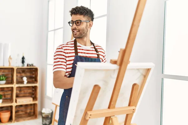 Young Arab Artist Man Smiling Happy Drawing Art Studio — Stock Photo, Image