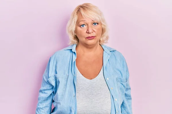 Middle Age Blonde Woman Wearing Casual Clothes Depressed Worry Distress — Stock Photo, Image