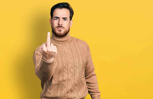 Young Hispanic Man Wearing Casual Clothes Showing Middle Finger Impolite — Φωτογραφία Αρχείου