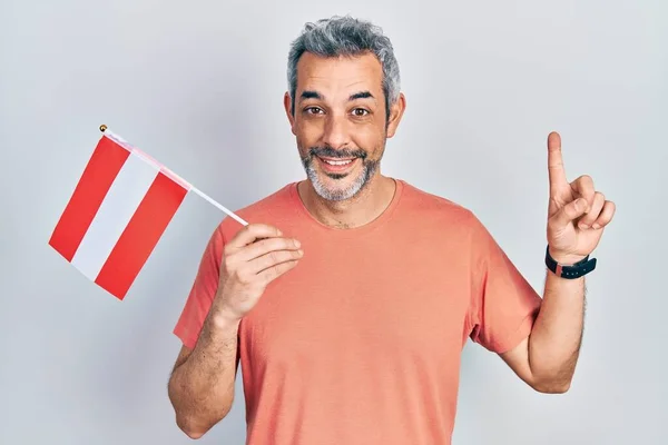 Hombre Guapo Mediana Edad Con Pelo Gris Sosteniendo Bandera Austriaca —  Fotos de Stock