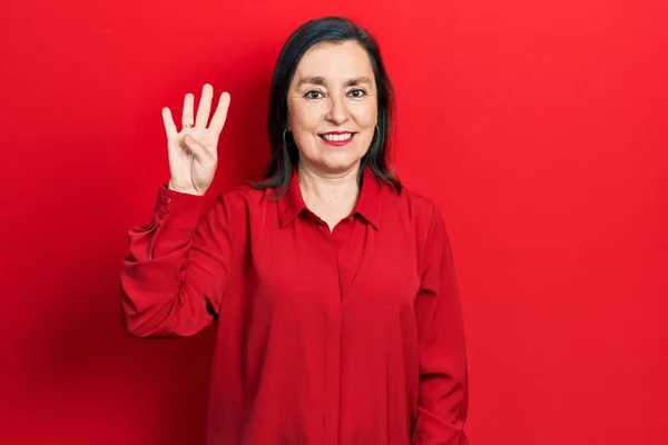 Middle Age Hispanic Woman Wearing Casual Clothes Showing Pointing Fingers — Stock Photo, Image