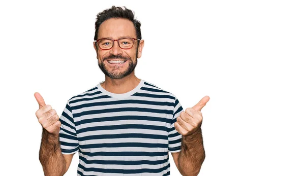 Middle Age Man Wearing Casual Clothes Glasses Success Sign Doing — Stock Photo, Image