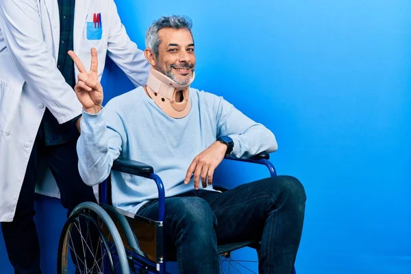 Handsome Middle Age Man Grey Hair Wheelchair Wearing Cervical Collar — Stock Photo, Image