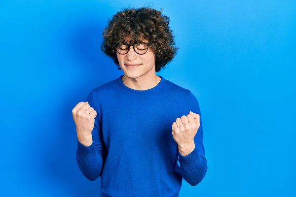 Handsome Young Man Wearing Casual Clothes Glasses Very Happy Excited — Stock Photo, Image