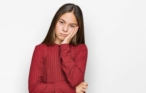 Beautiful Brunette Little Girl Wearing Casual Sweater Thinking Looking Tired — Stock Photo, Image