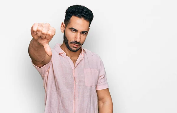 Hispanic Man Beard Wearing Casual Shirt Looking Unhappy Angry Showing — Stockfoto