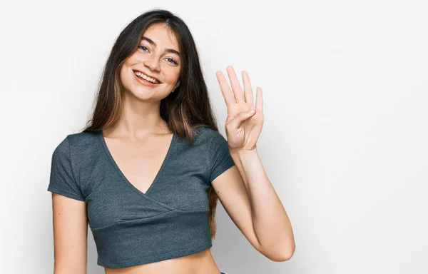 Young Beautiful Teen Girl Wearing Casual Crop Top Shirt Showing — Stock Photo, Image