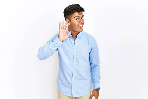Young Hispanic Man Wearing Business Shirt Standing Isolated Background Smiling — Foto de Stock