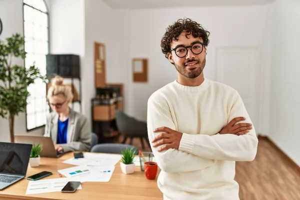 Businessman Smiling Happy Arms Crossed Gesture Standing Office — Stock Photo, Image