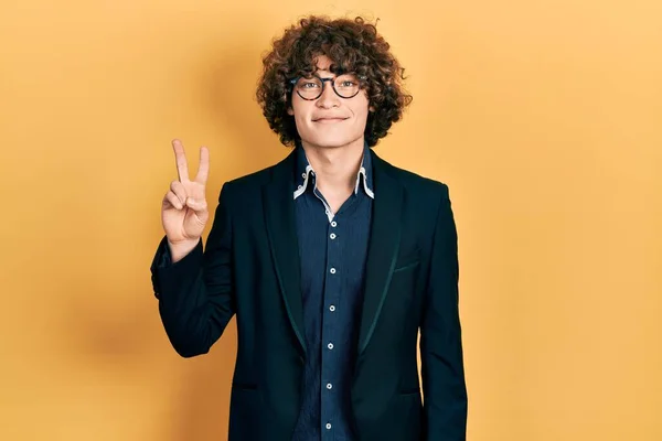 Handsome Young Man Wearing Business Jacket Glasses Smiling Happy Face — Stock Fotó