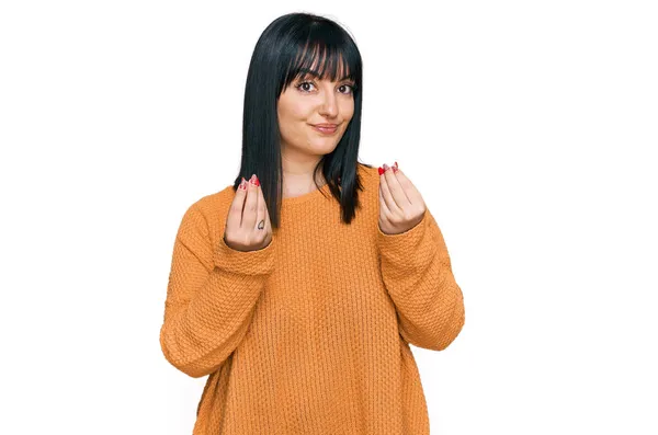Young Hispanic Woman Wearing Casual Clothes Doing Money Gesture Hands — Stock Photo, Image