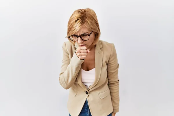 Middle Age Blonde Business Woman Standing Isolated Background Feeling Unwell — Stock Photo, Image