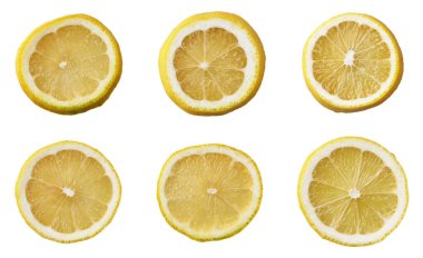  Beyaz arka planda izole edilmiş limon dilimleri