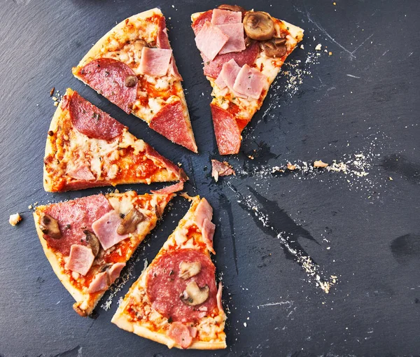 Slices Italian Pizza Blackboard Surface — Stock Photo, Image