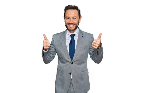 Middle Age Man Wearing Business Clothes Success Sign Doing Positive — Stock Photo, Image