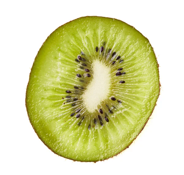 Fetta Kiwi Isolata Fondo Bianco — Foto Stock