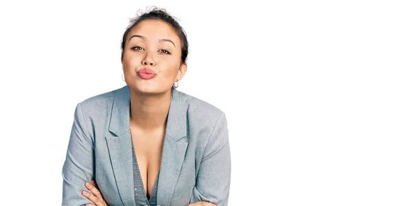 Young Hispanic Girl Wearing Business Clothes Looking Camera Blowing Kiss — Stock Photo, Image