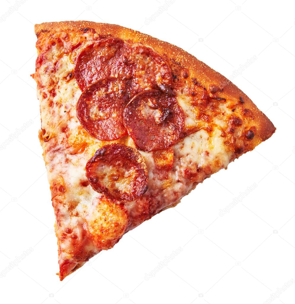  Slice of pepperoni italian pizza isolated on a white background