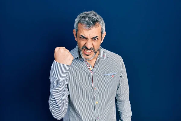 Handsome Middle Age Man Grey Hair Wearing Business Shirt Angry — Fotografia de Stock