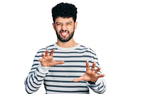 Young Arab Man Beard Wearing Casual Striped Sweater Smiling Funny — Fotografia de Stock
