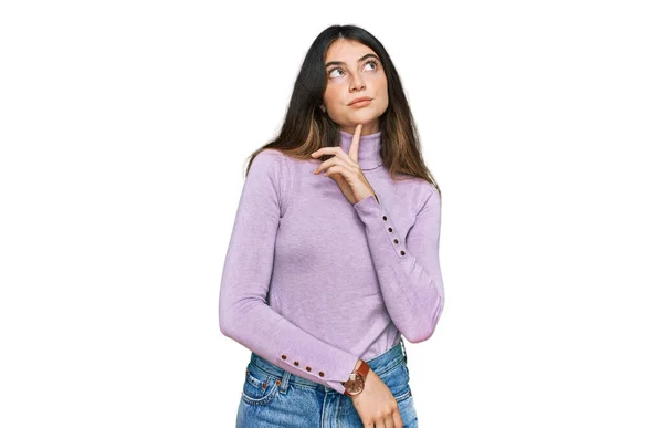 Young Beautiful Teen Girl Wearing Turtleneck Sweater Thinking Concentrated Doubt — Foto de Stock