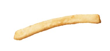  Beyaz arka planda izole edilmiş tek bir kızarmış patates.