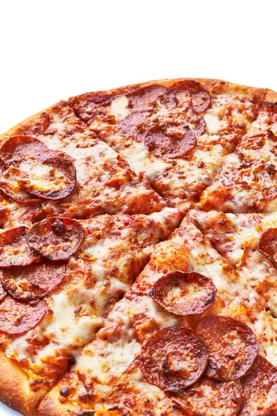 Delicious Pepperoni Italienische Pizza Isoliert Auf Weißem Hintergrund — Stockfoto