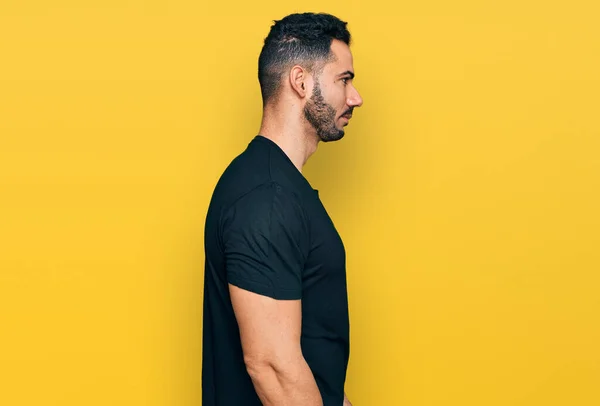 Hispanic Man Beard Wearing Casual Black Shirt Looking Side Relax — Stok fotoğraf