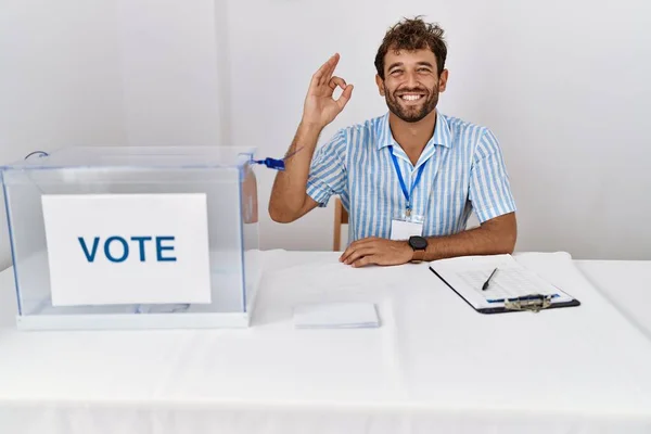 Young Handsome Man Political Election Sitting Ballot Smiling Positive Doing — Stockfoto