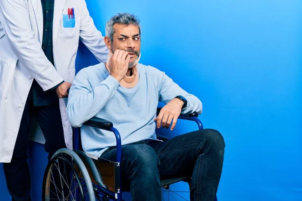 Handsome Middle Age Man Grey Hair Wheelchair Wearing Cervical Collar — Foto de Stock