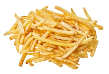  Beyaz arka planda izole edilmiş patates kızartması.