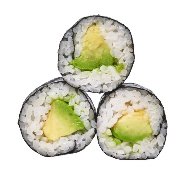 Grupo Abacate Sushi Maki Isolado Sobre Fundo Branco — Fotografia de Stock