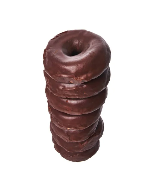 Stapel Chocolade Donuts Geïsoleerd Een Witte Achtergrond — Stockfoto