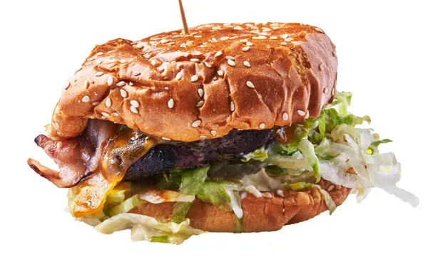 Вкусный Классический Гамбургер Белом Фоне — стоковое фото