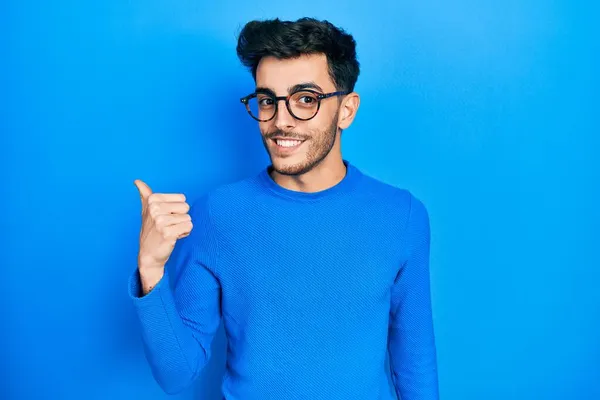 Young Hispanic Man Wearing Casual Clothes Glasses Smiling Happy Face — Stock Photo, Image