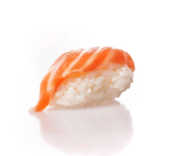 Pojedyncze Sushi Nigiri Łososiowe Izolowane Białym Tle — Zdjęcie stockowe