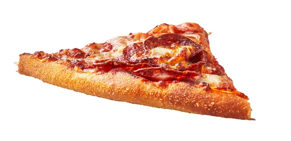 Snijd Van Pepperoni Italiaanse Pizza Geïsoleerd Een Witte Achtergrond — Stockfoto