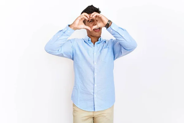 Young Hispanic Man Wearing Business Shirt Standing Isolated Background Doing — Stock Fotó