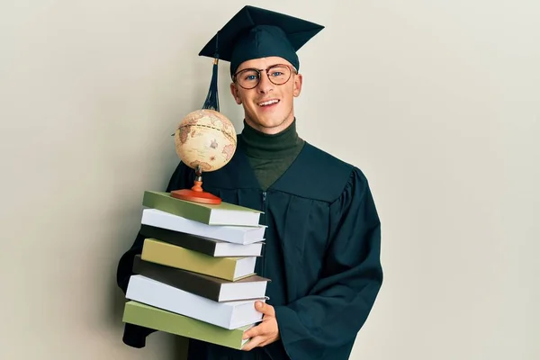 Young Caucasian Man Graduated Geography Smiling Laughing Hard Out Loud — Stok fotoğraf