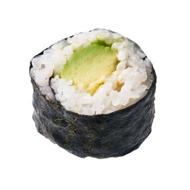  Tek avokado suşi maki beyaz arka planda izole
