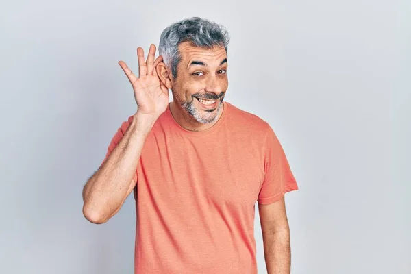 Handsome Middle Age Man Grey Hair Wearing Casual Shirt Smiling — Fotografia de Stock