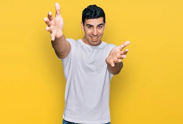 Handsome Hispanic Man Wearing Casual White Shirt Looking Camera Smiling — Fotografia de Stock