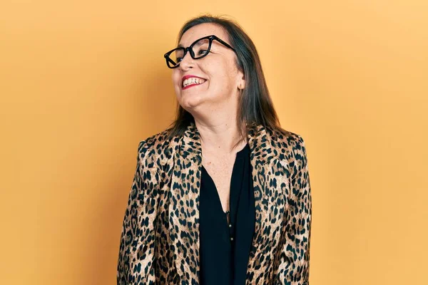 Middle Age Hispanic Woman Wearing Business Clothes Glasses Looking Away — Stock Photo, Image