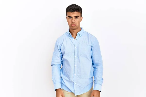 Young Hispanic Man Wearing Business Shirt Standing Isolated Background Depressed — ストック写真