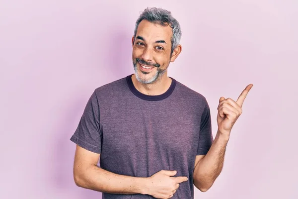 Handsome Middle Age Man Grey Hair Wearing Casual Shirt Smiling — Φωτογραφία Αρχείου